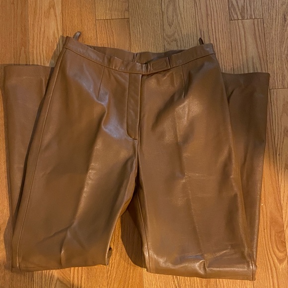 Siena Studio Tan Brown Leather Straight Leg Pants size 10 EUC - Picture 3 of 12